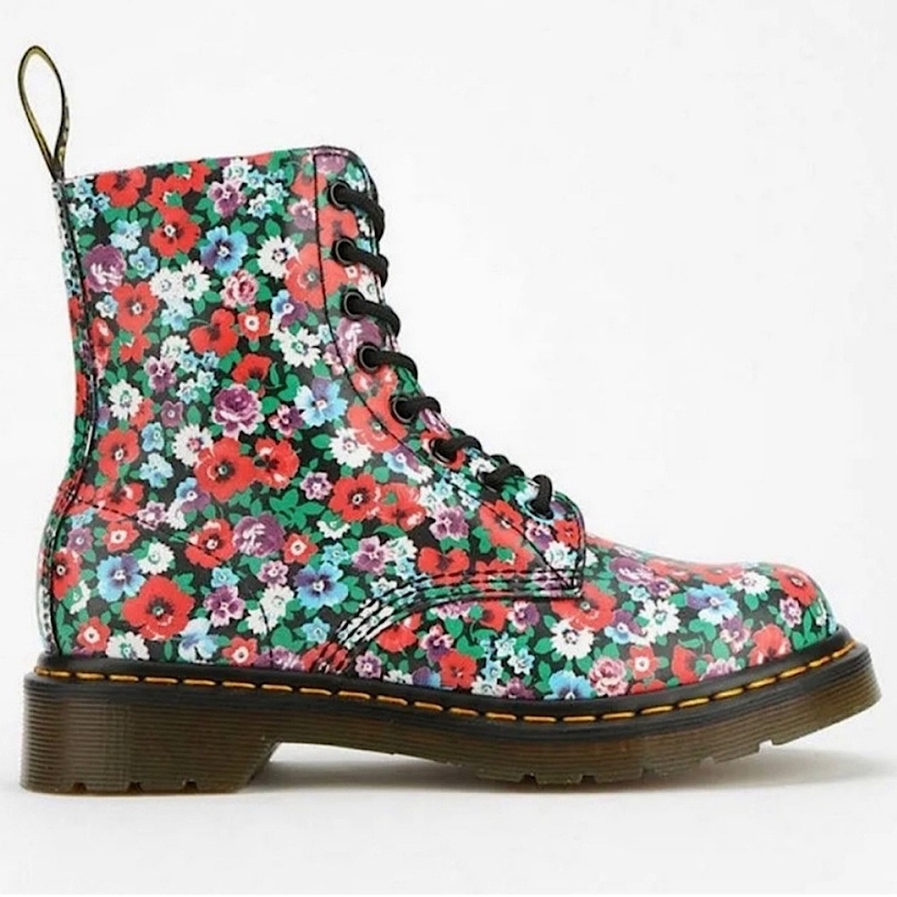 Dr. Martens 1460 Pascal Leather‎ Lace-up Combat Boots Wild Poppy Red Floral 6